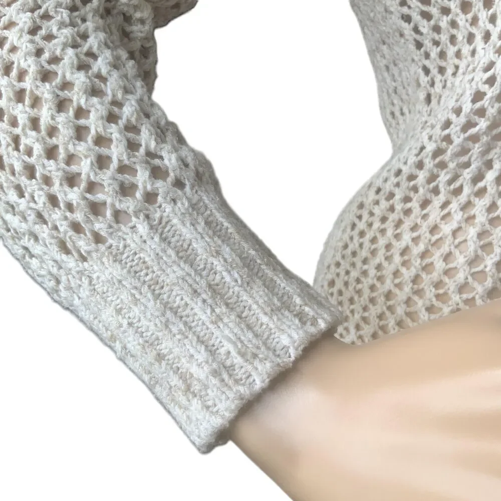 Lucky Brand‎ Beige Open-Knit Long Sleeve V-Neck Pullover Sweater Size XS
